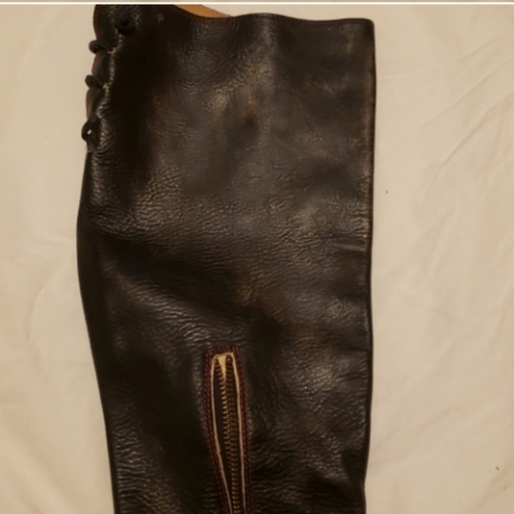 BED|STÜ Manchester Distressed Black Leather Knee-High Boots Red Stitching/Soles - Picture 10 of 16